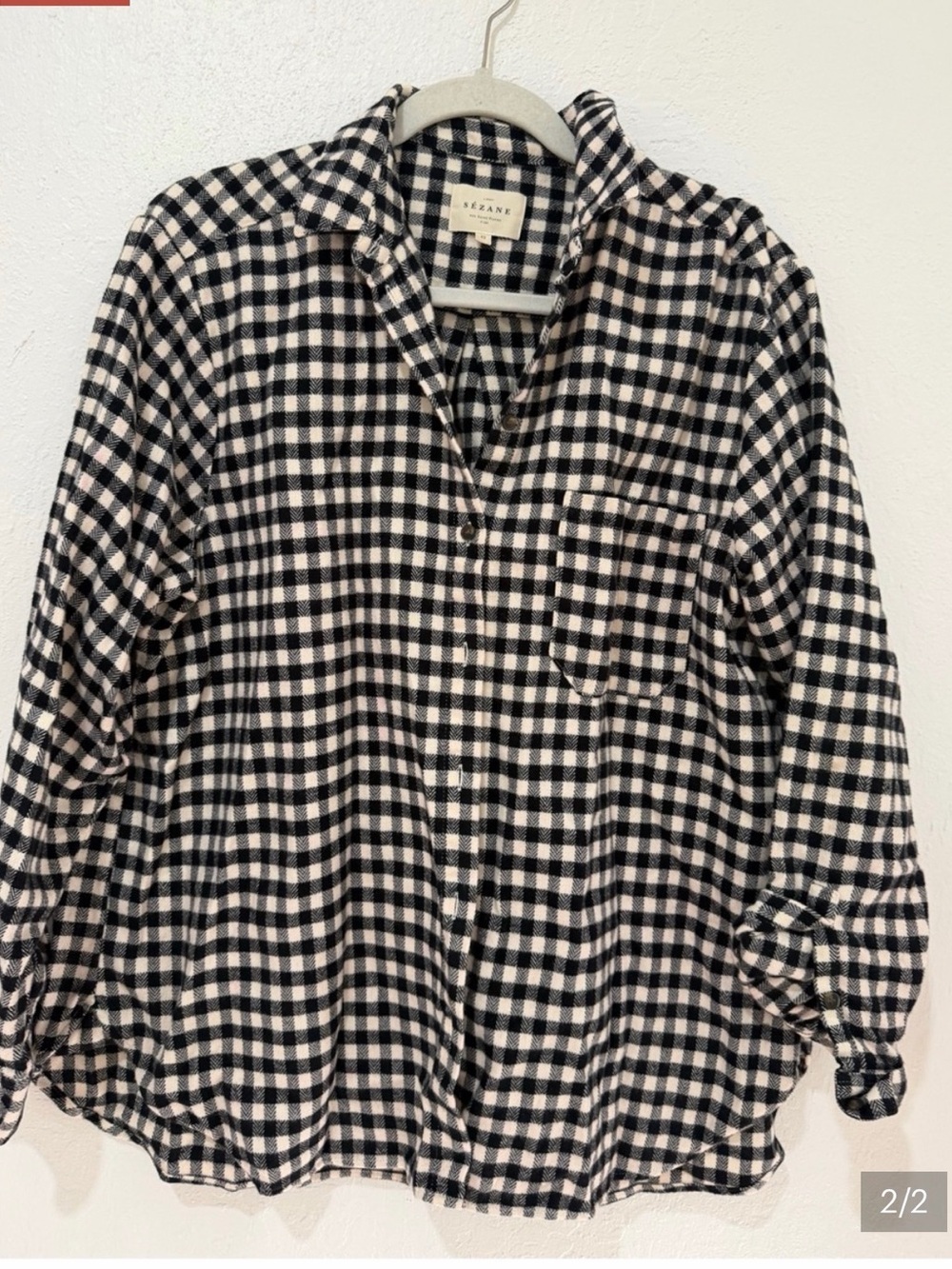 Sezane Black and White Gingham Button-Down Shirt
